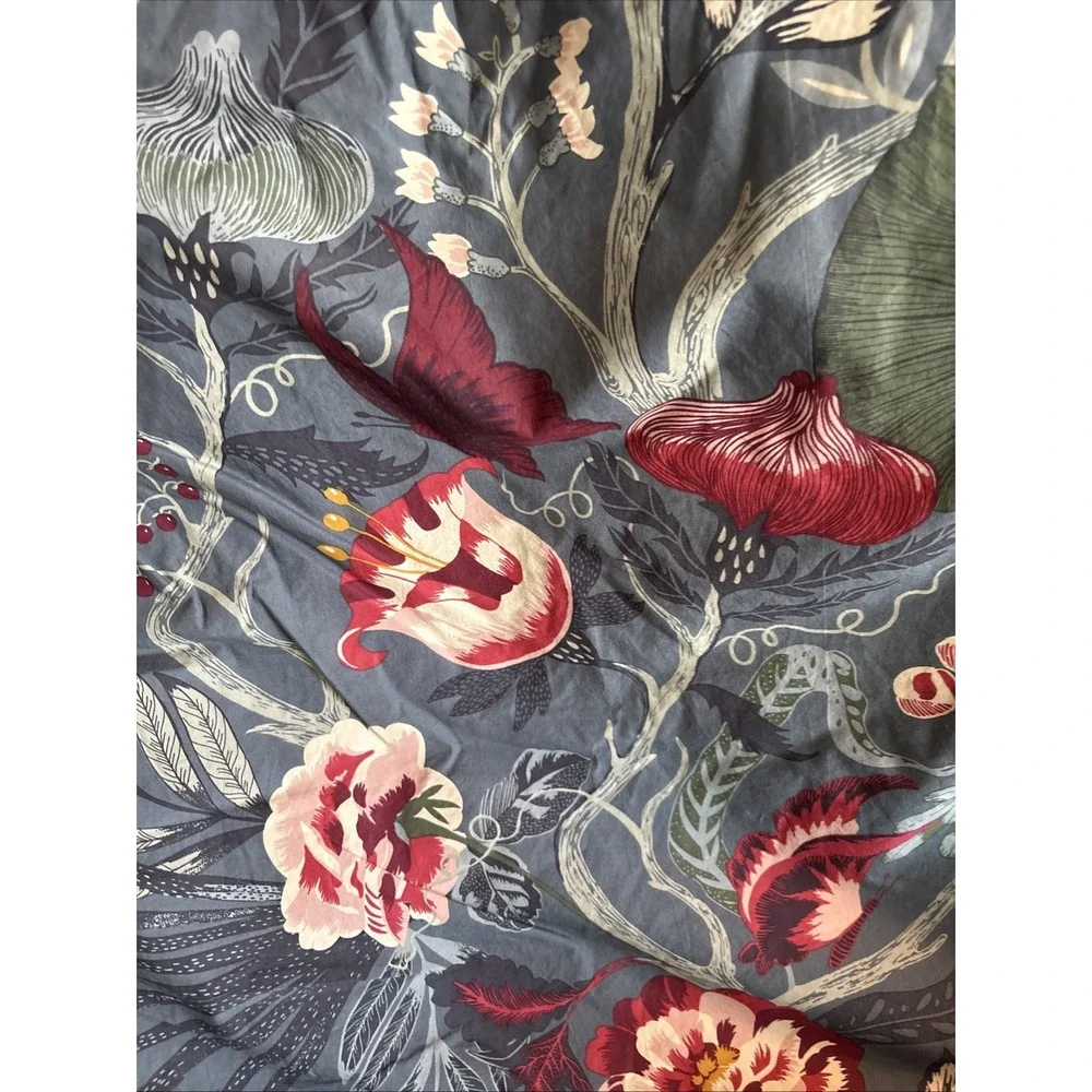 IKEA FILODENDRON Duvet Cover 2 pillowcases Dark blue floral bird patterned queen